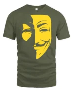 Anonymous Mask Graphic T Shirt Hacker Style Face Tee - military green t-shirt on white background