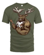 Funny Muscular Deer Lumberjack Graphic T Shirt Wild Humor - military green t-shirt on white background