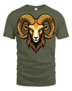 Bold Ram Head Graphic T Shirt Fierce Animal Style Tee - military green t-shirt on white background
