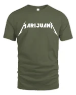 Marijuana Rock Style Lightning Font Graphic T Shirt Tee - military green t-shirt on white background