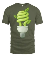 Eco Light Bulb Plant Growth Green Energy Graphic T Shirt - military green t-shirt on white background