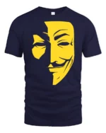 Anonymous Mask Graphic T Shirt Hacker Style Face Tee - navy t-shirt on white background