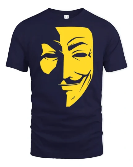 Anonymous Mask Graphic T Shirt Hacker Style Face Tee - navy t-shirt on white background