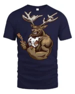 Funny Muscular Deer Lumberjack Graphic T Shirt Wild Humor - navy t-shirt on white background