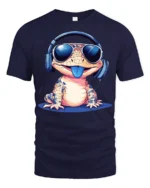 Funny Cool Gecko With Headphones Sunglasses Graphic T Shirt - navy t-shirt on white background