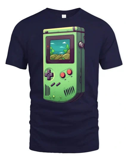 Retro Handheld Game Console Graphic T Shirt Vintage Gamer - navy t-shirt on white background