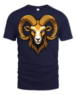 Bold Ram Head Graphic T Shirt Fierce Animal Style Tee - navy t-shirt on white background