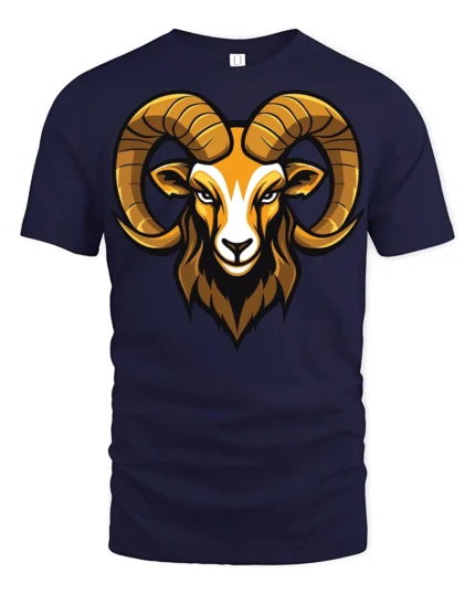 Bold Ram Head Graphic T Shirt Fierce Animal Style Tee - navy t-shirt on white background