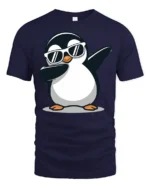 Funny Dabbing Penguin With Sunglasses Cool Graphic T Shirt - navy t-shirt on white background