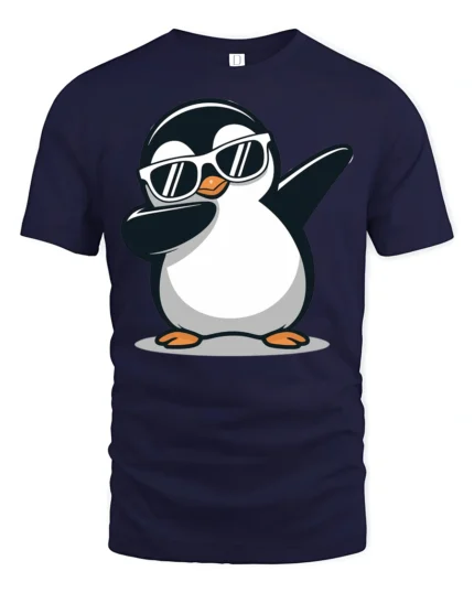 Funny Dabbing Penguin With Sunglasses Cool Graphic T Shirt - navy t-shirt on white background