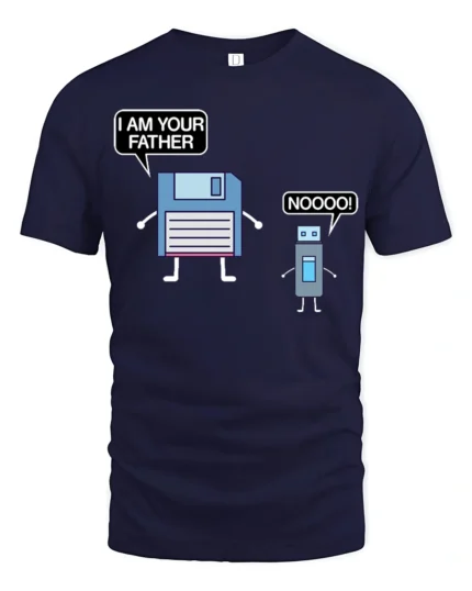 Funny Floppy Disk I Am Your Father Tech Meme T Shirt - navy t-shirt on white background