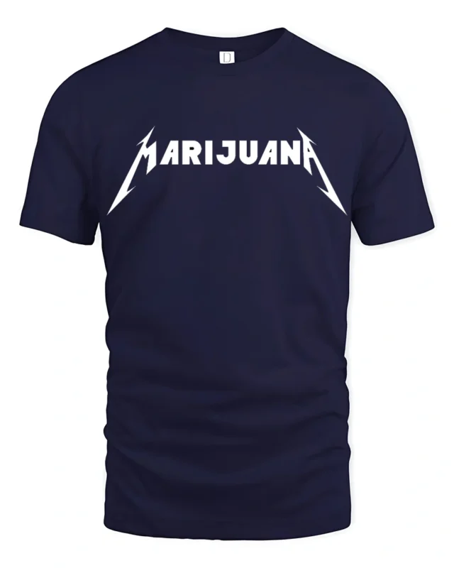 Marijuana Rock Style Lightning Font Graphic T Shirt Tee - navy t-shirt on white background
