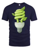 Eco Light Bulb Plant Growth Green Energy Graphic T Shirt - navy t-shirt on white background