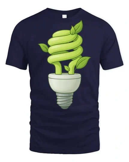 Eco Light Bulb Plant Growth Green Energy Graphic T Shirt - navy t-shirt on white background