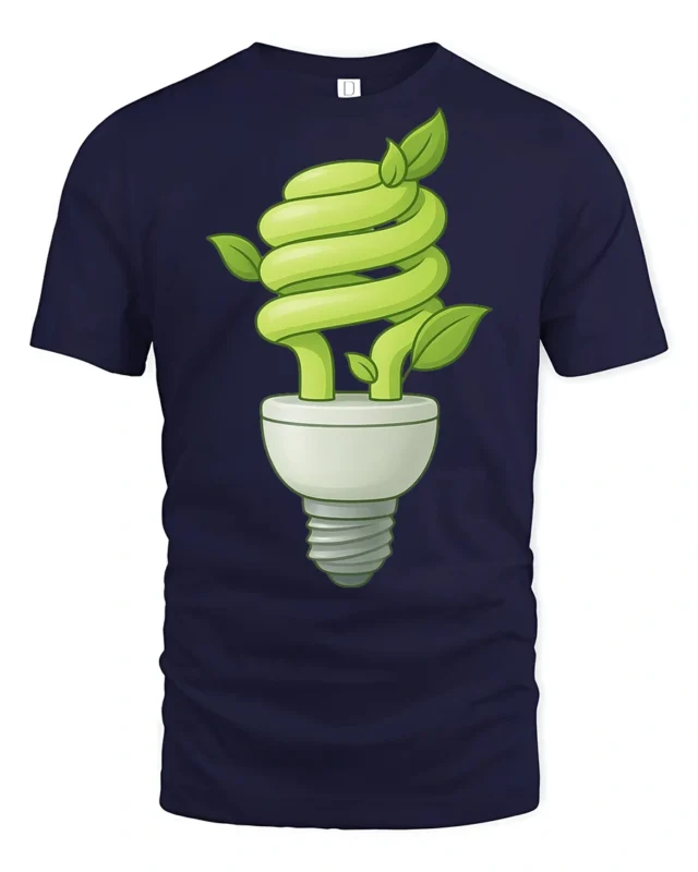 Eco Light Bulb Plant Growth Green Energy Graphic T Shirt - navy t-shirt on white background