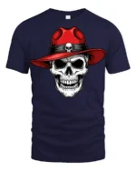 Skull With Red Hat Graphic T Shirt Cool Gothic Style Tee - navy t-shirt on white background