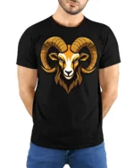 Bold Ram Head Graphic T Shirt Fierce Animal Style Tee - model wearing black tee with hands behind back