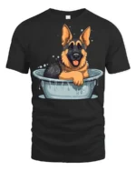 Cute German Shepherd Bath Time Funny Dog Graphic T Shirt - black t-shirt on white background