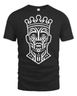 Tribal King Crown Face Abstract Art Graphic T Shirt - black t-shirt on white background