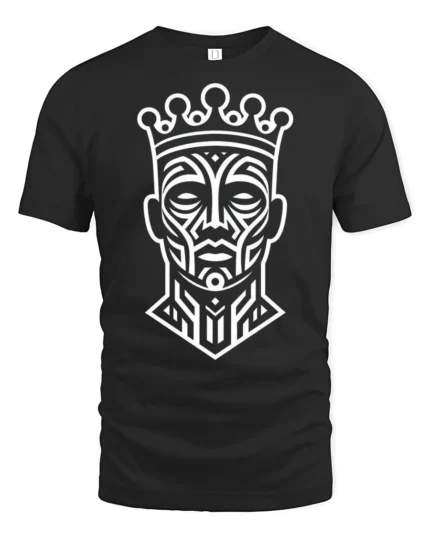 Tribal King Crown Face Abstract Art Graphic T Shirt - black t-shirt on white background