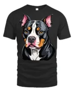 Cute Pitbull Dog Face Colorful Cartoon Graphic T Shirt - black t-shirt on white background