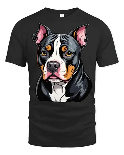 Cute Pitbull Dog Face Colorful Cartoon Graphic T Shirt - black t-shirt on white background