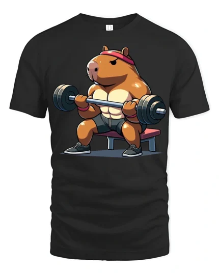 Strong Capybara Gym Lover Funny Fitness Graphic T Shirt - black t-shirt on white background