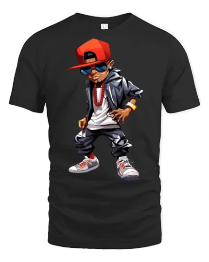 Urban Hip Hop Boy Style Street Fashion Graphic Tee Shirt - black t-shirt on white background