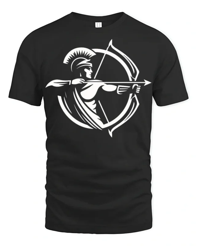 Ancient Greek Archer Spartan Warrior Graphic Tee Shirt - black t-shirt on white background