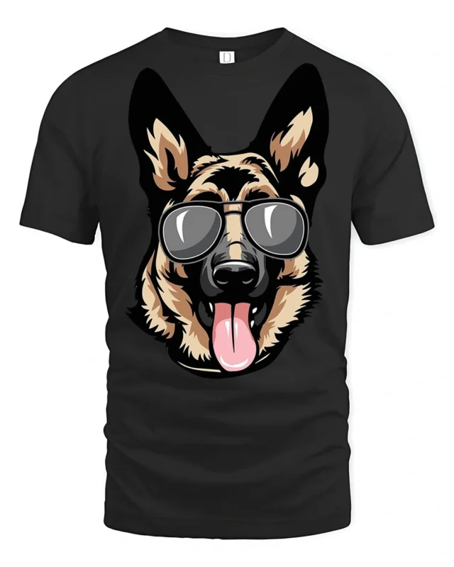 Cool German Shepherd Dog With Sunglasses Graphic T Shirt - black t-shirt on white background