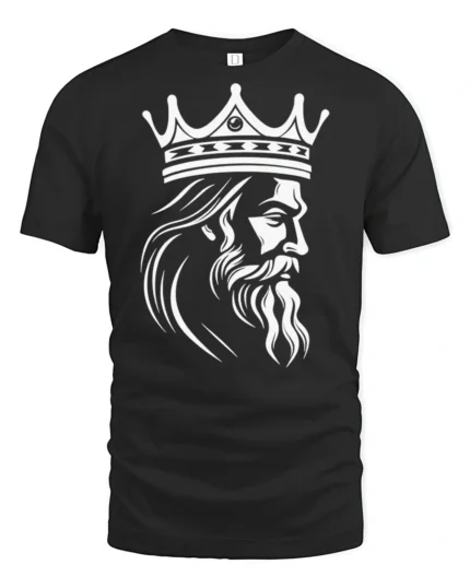 King Crown Beard Graphic Royal Power Minimalist T Shirt - black t-shirt on white background