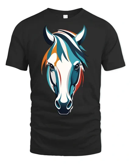Colorful Horse Head Artistic Style Animal Graphic T Shirt - black t-shirt on white background