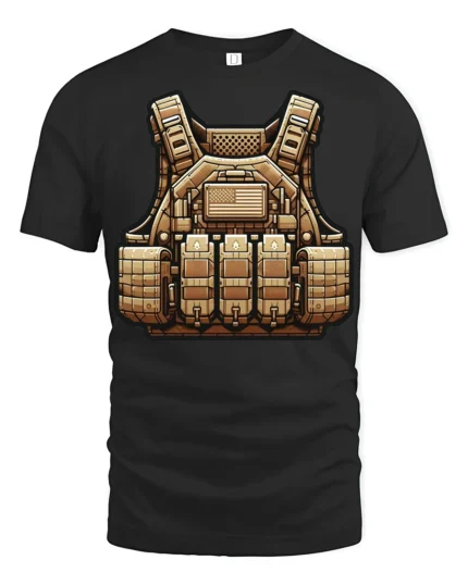 Tactical Military Vest Graphic Combat Style Gear T Shirt - black t-shirt on white background