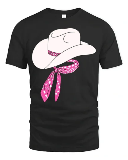 Cute Cowgirl Hat With Pink Bandana Western Style T Shirt - black t-shirt on white background