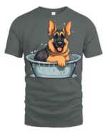 Cute German Shepherd Bath Time Funny Dog Graphic T Shirt - gray t-shirt on white background