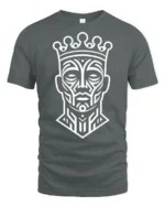 Tribal King Crown Face Abstract Art Graphic T Shirt - gray t-shirt on white background