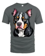 Cute Pitbull Dog Face Colorful Cartoon Graphic T Shirt - gray t-shirt on white background