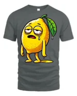 Exhausted Lemon Character Funny Cartoon Graphic Tee Shirt - gray t-shirt on white background