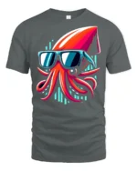 Cool Squid With Sunglasses Neon Ocean Funny Graphic T Shirt - gray t-shirt on white background