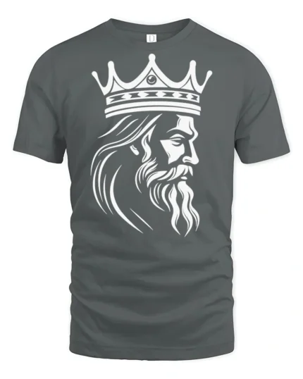 King Crown Beard Graphic Royal Power Minimalist T Shirt - gray t-shirt on white background