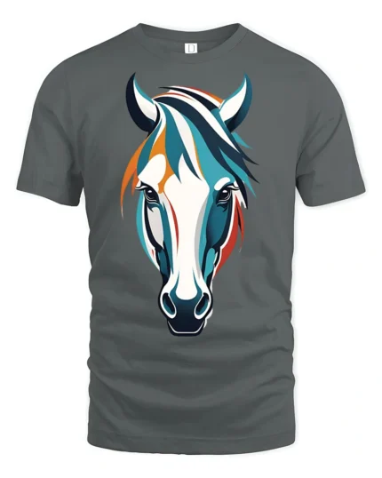 Colorful Horse Head Artistic Style Animal Graphic T Shirt - gray t-shirt on white background