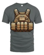 Tactical Military Vest Graphic Combat Style Gear T Shirt - gray t-shirt on white background