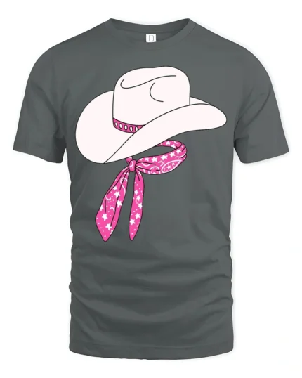 Cute Cowgirl Hat With Pink Bandana Western Style T Shirt - gray t-shirt on white background