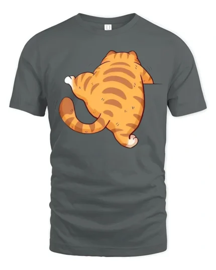 Funny Chubby Cat Butt Wiggle Cute Cartoon Graphic T Shirt - gray t-shirt on white background
