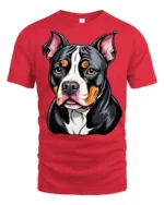 Cute Pitbull Dog Face Colorful Cartoon Graphic T Shirt - red t-shirt on white background