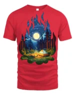 Camping Night Forest Moon Campfire Nature Graphic T Shirt - red t-shirt on white background