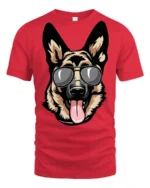 Cool German Shepherd Dog With Sunglasses Graphic T Shirt - red t-shirt on white background