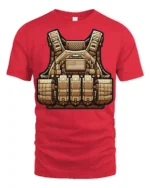 Tactical Military Vest Graphic Combat Style Gear T Shirt - red t-shirt on white background