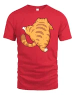 Funny Chubby Cat Butt Wiggle Cute Cartoon Graphic T Shirt - red t-shirt on white background