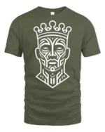 Tribal King Crown Face Abstract Art Graphic T Shirt - military green t-shirt on white background